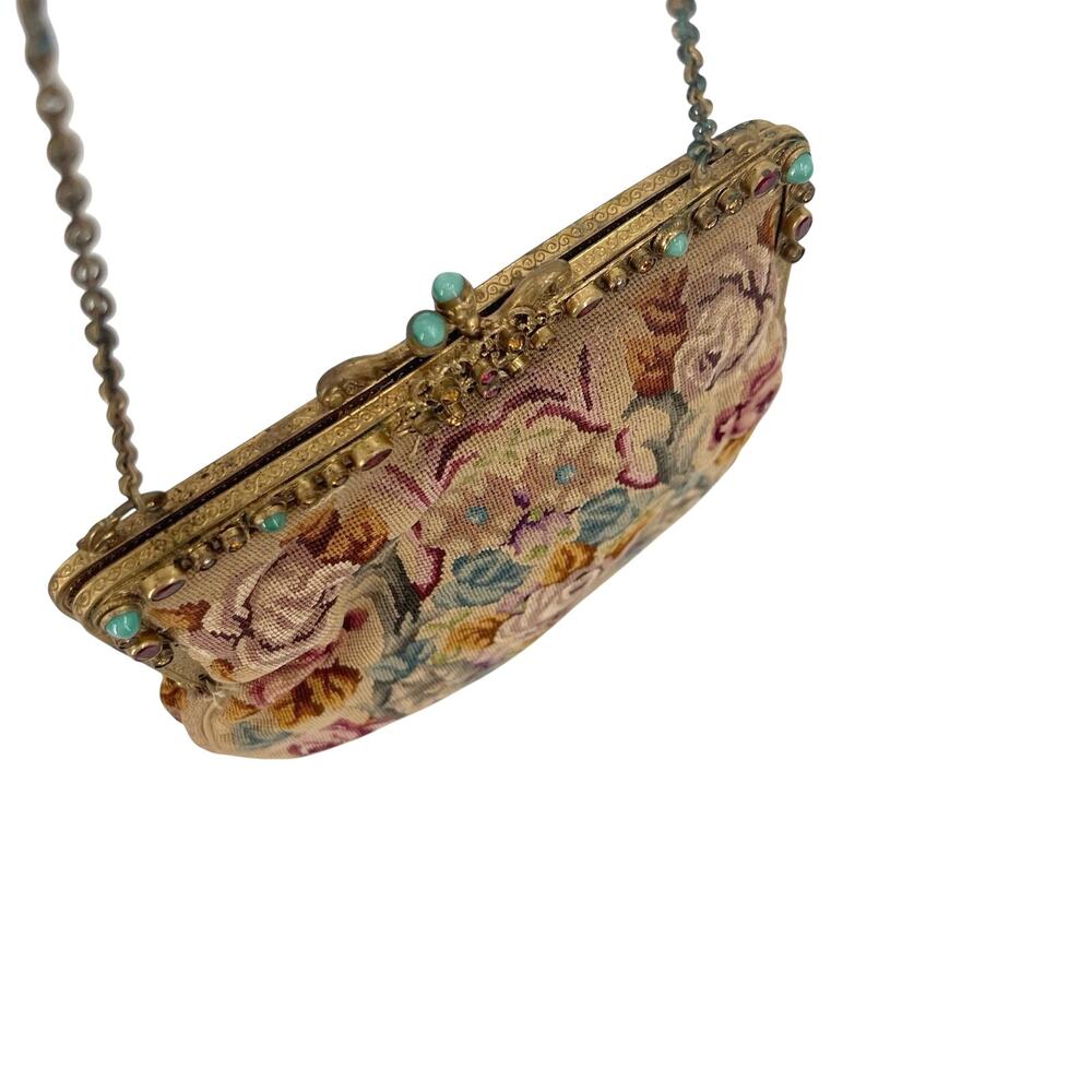 vintage petit point purse intricate floral tapestry and brass frame clutch - Picture 6 of 12